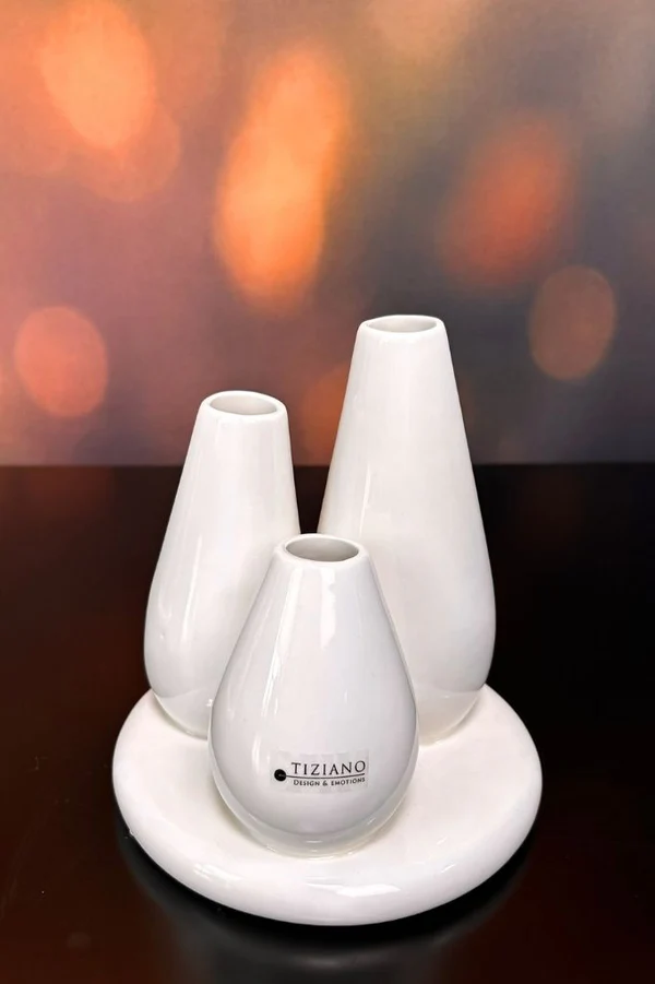 3er Multivase Rosalia cremeweiß Keramik 18cm weißes Gefäß, Keramik, Vasen-Set, Dekoration, Tiziano Design