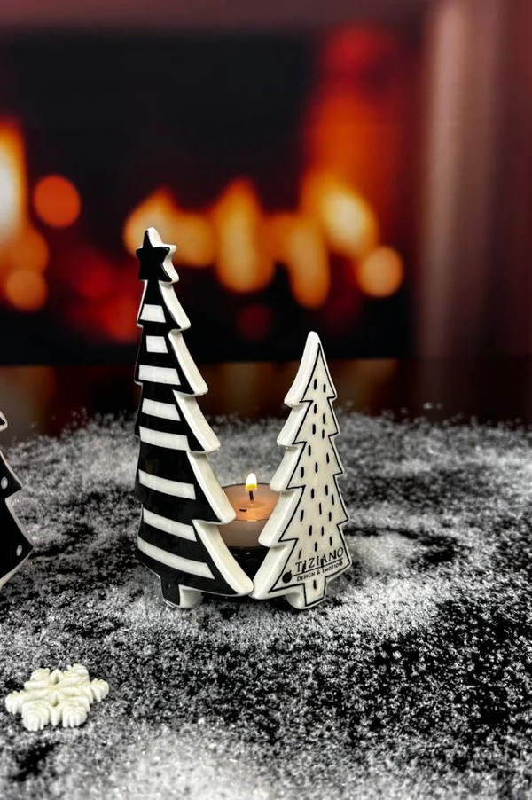 Teelichthalter Piccolumi mit Bäumenschwarz/cremeweiß Teelichthalter Piccolumi mit Bäumenschwarz/cremeweiß