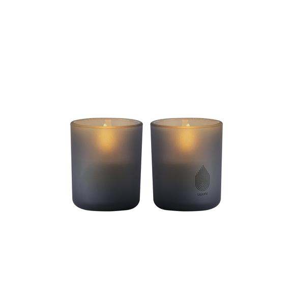 Uyuni LED Glas Stumpenkerze 6x7cm grau 2er Set Kerze