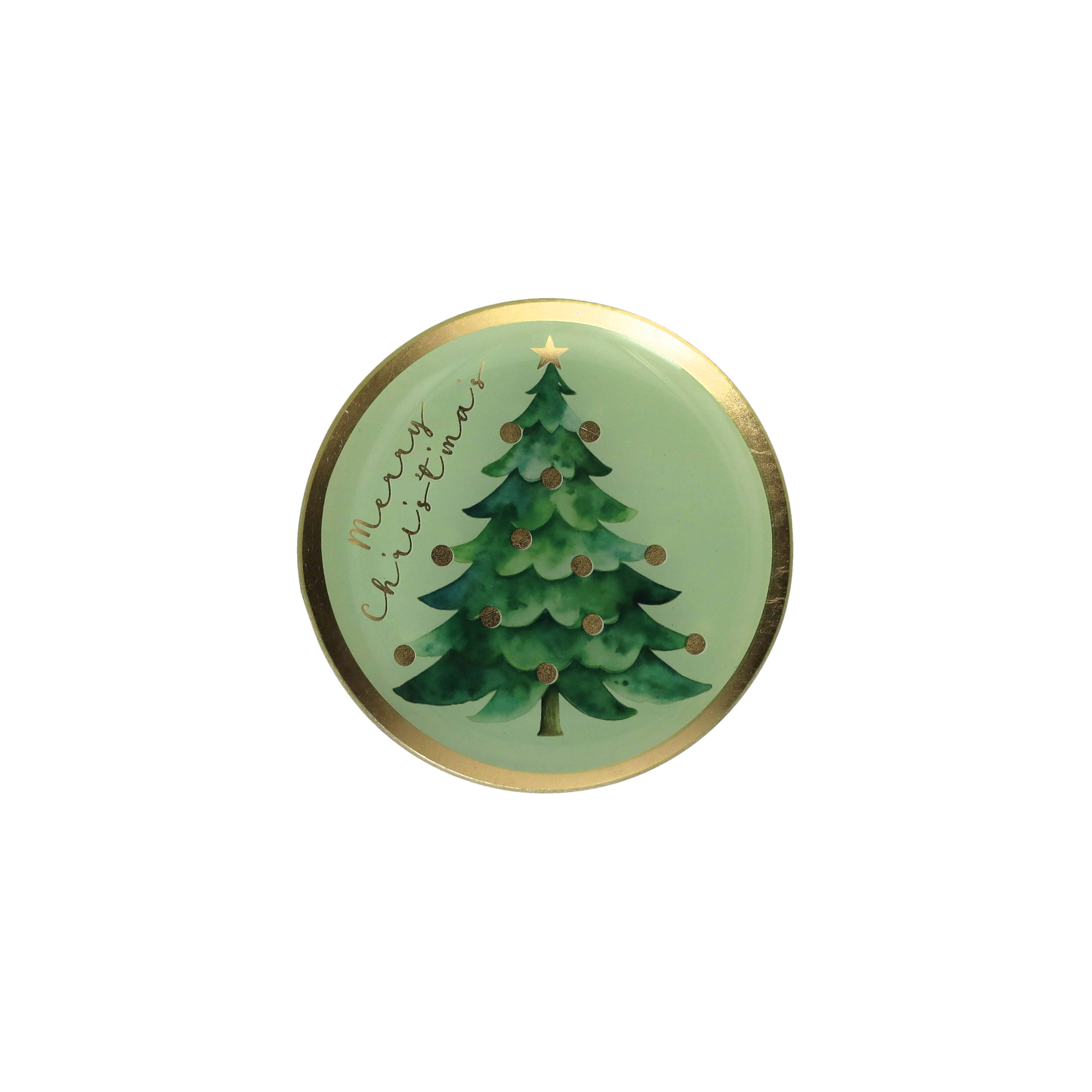 Love Plates Glasteller M mit Merry Christmas Weihnachtsbaum Motiv Weihnachtsbaum, Teller, Grün, Goldrand, Dekor