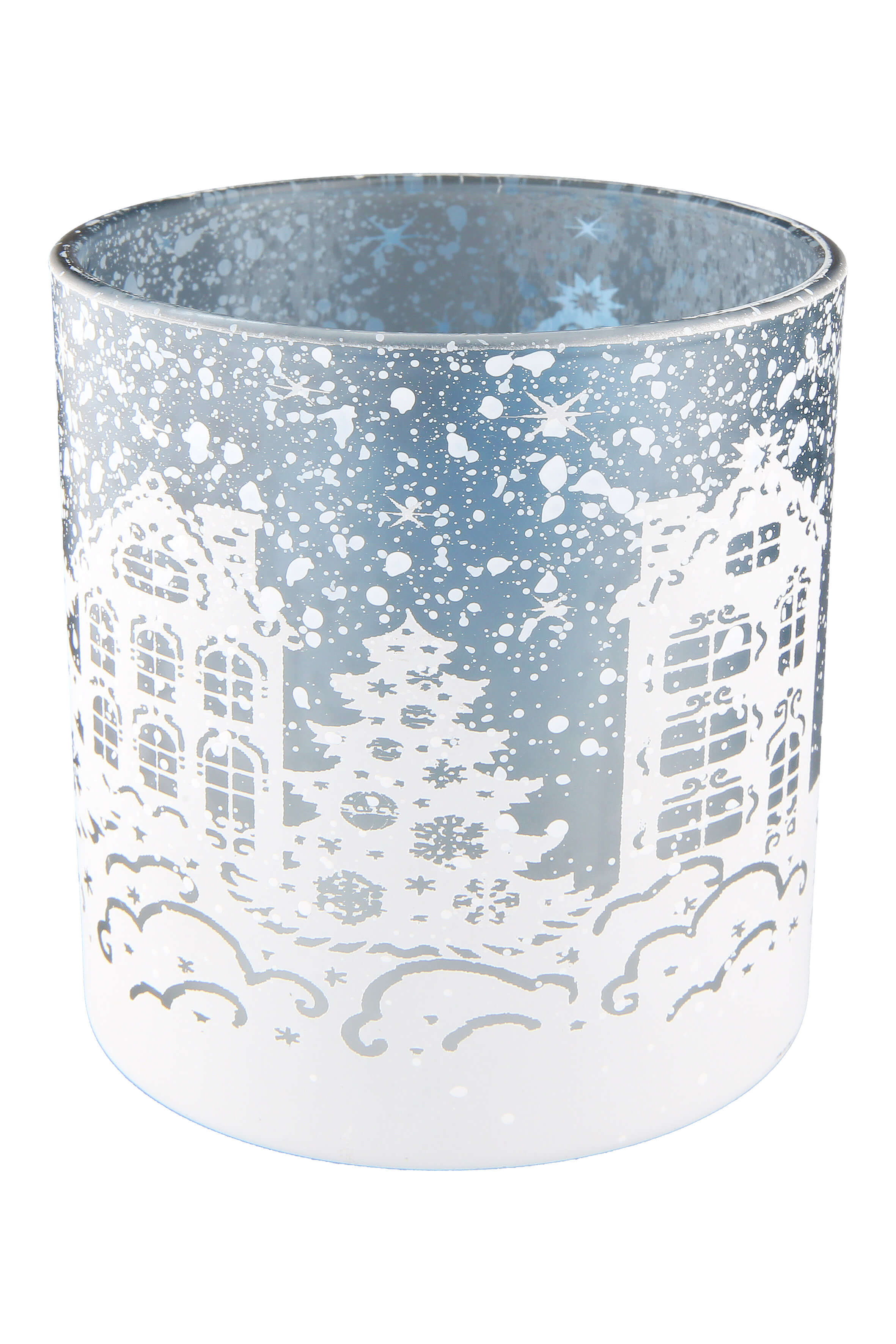 Windlicht Schneelandschaft weiß 12,5cm Pokal