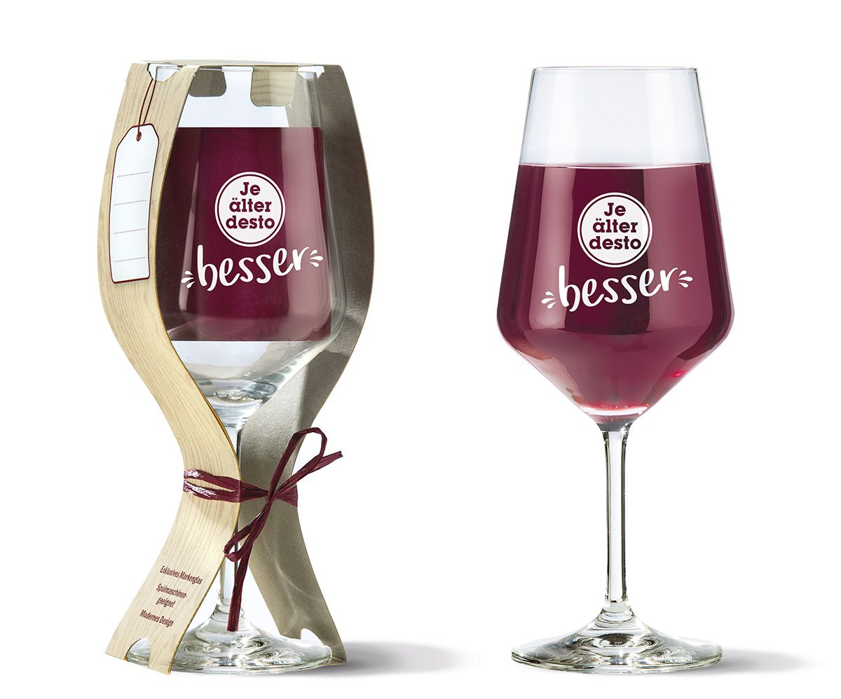 Weinglas "Je älter desto besser" Glas, Getränk, Alkohol, Wein, Weinglas