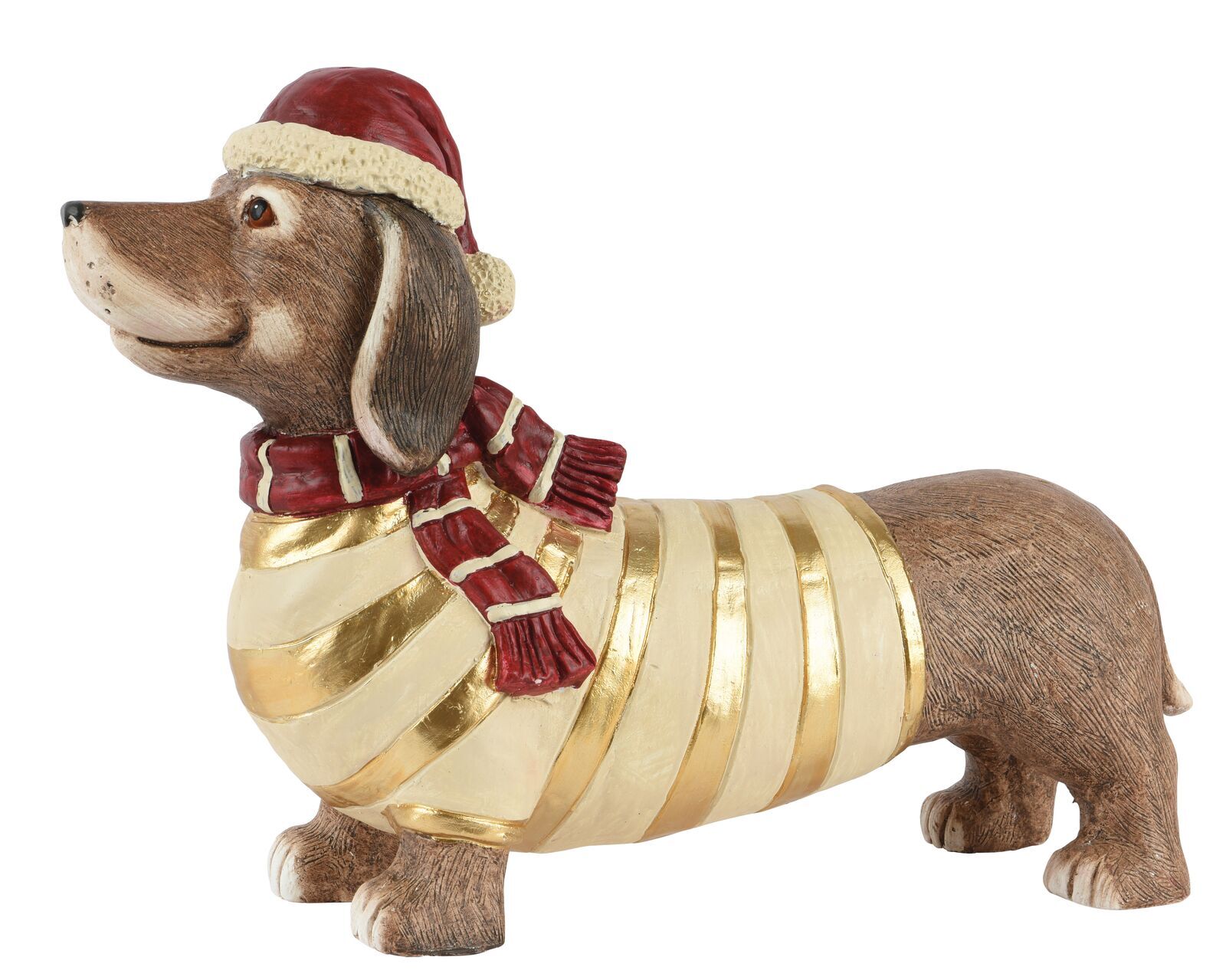 Hund, Weihnachtsdeko, Dackelfigur, Goldenstreifen, Schal