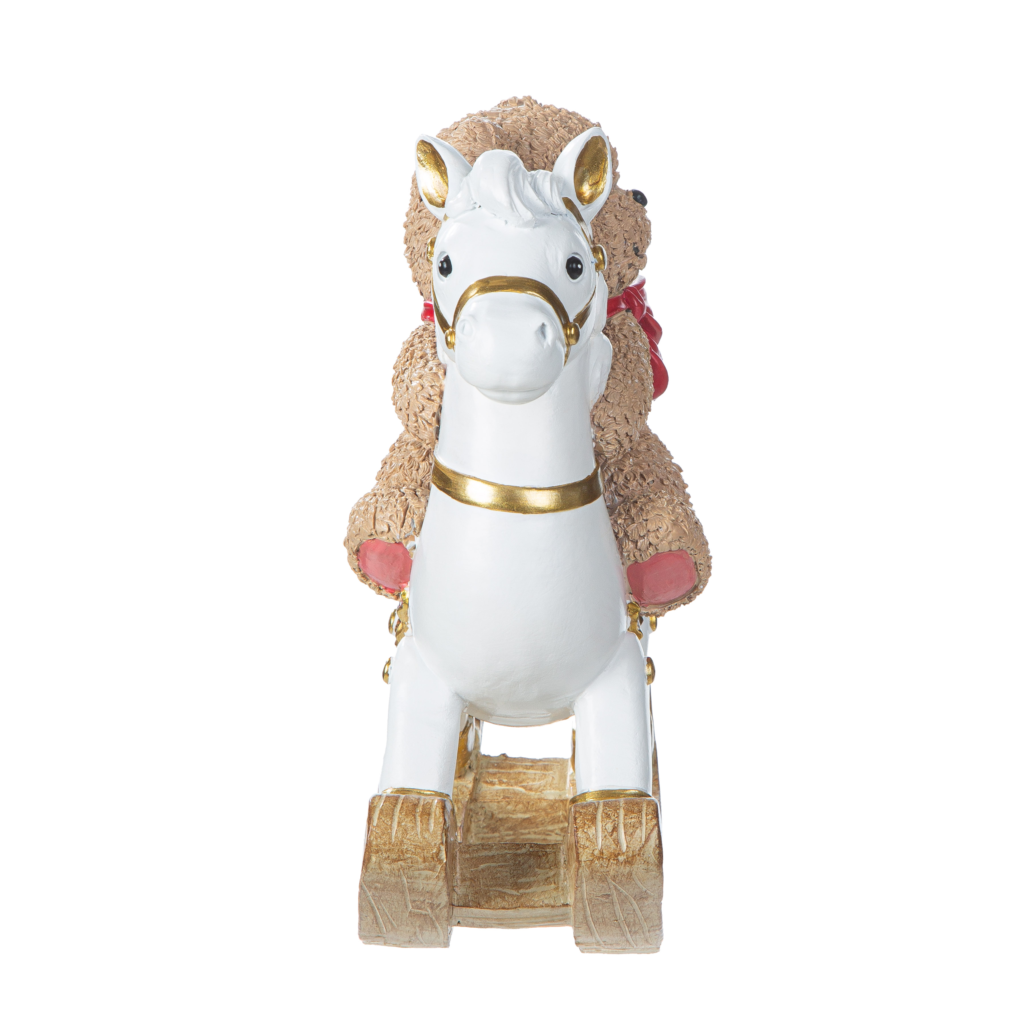 Pferd Statuette, Weißes Pferd, Goldene Akzente, Holzrad, Dekoration