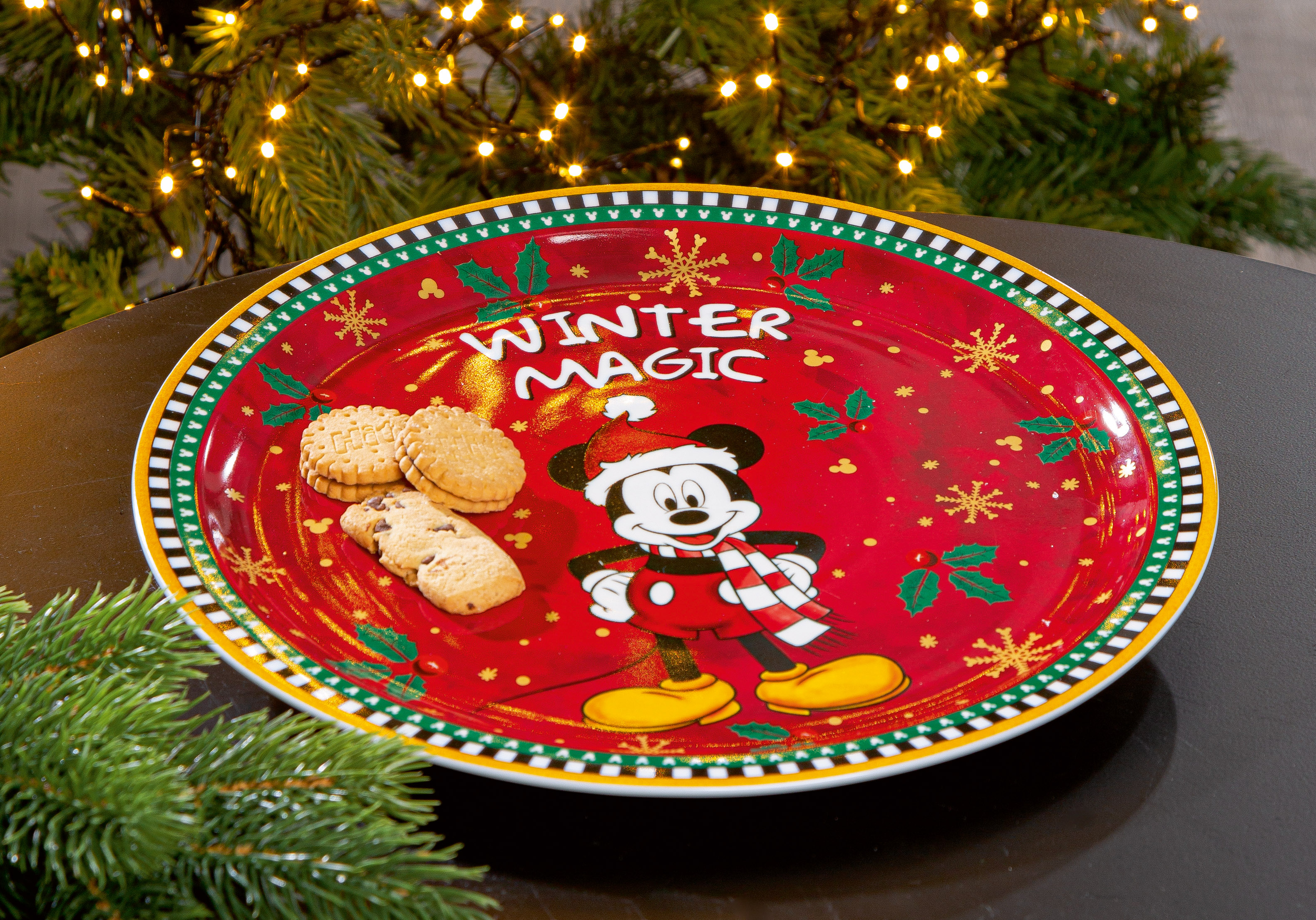 Disney Weihnachtsteller Mickey Mouse - Winter Magic Mahlzeit, Gericht, Servierplatte, Teller, Pflanze