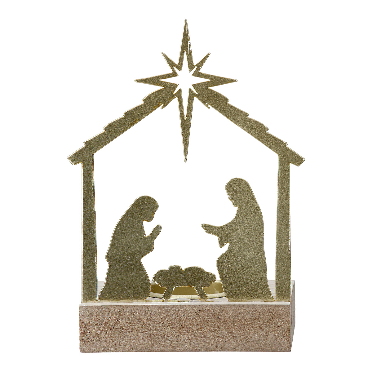 Teelichthalter Krippe gold 9cm Weihnachtskrippe, Krippe, Figuren, Stern, Holzbasisset