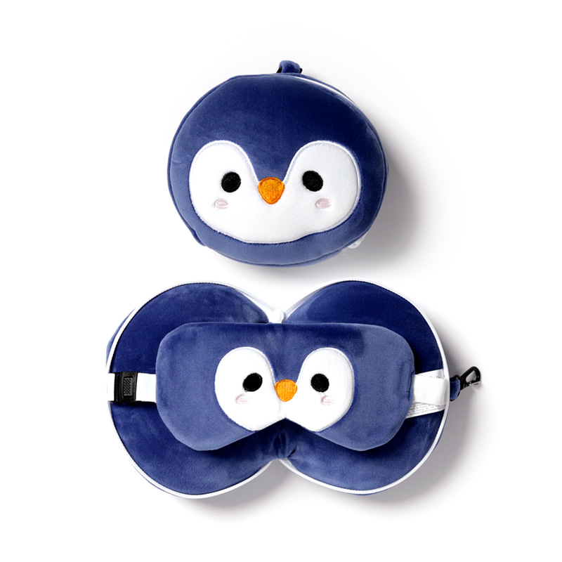 Relaxeazzz Pinguin Plüsch Reisekissen & Schlafmaske