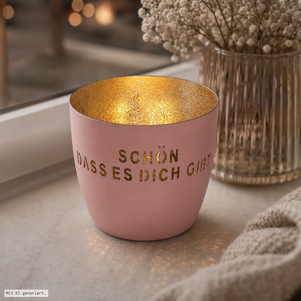 Blumentopf, TonPink, Gold Innen, Dekotasse, Kaffeetasse