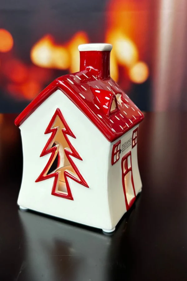 Teelichthaus Oliveto hoch rot/cremeweiß Teelichthaus Oliveto hoch rot/cremeweiß