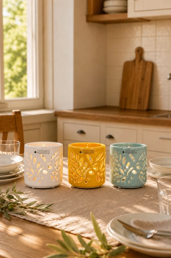 Tischlicht Linaro grün 7,4cm keramik-lichtbecher, zitrusfarben, ornamentierte tasse, tiziano, torz ceramic candle holder