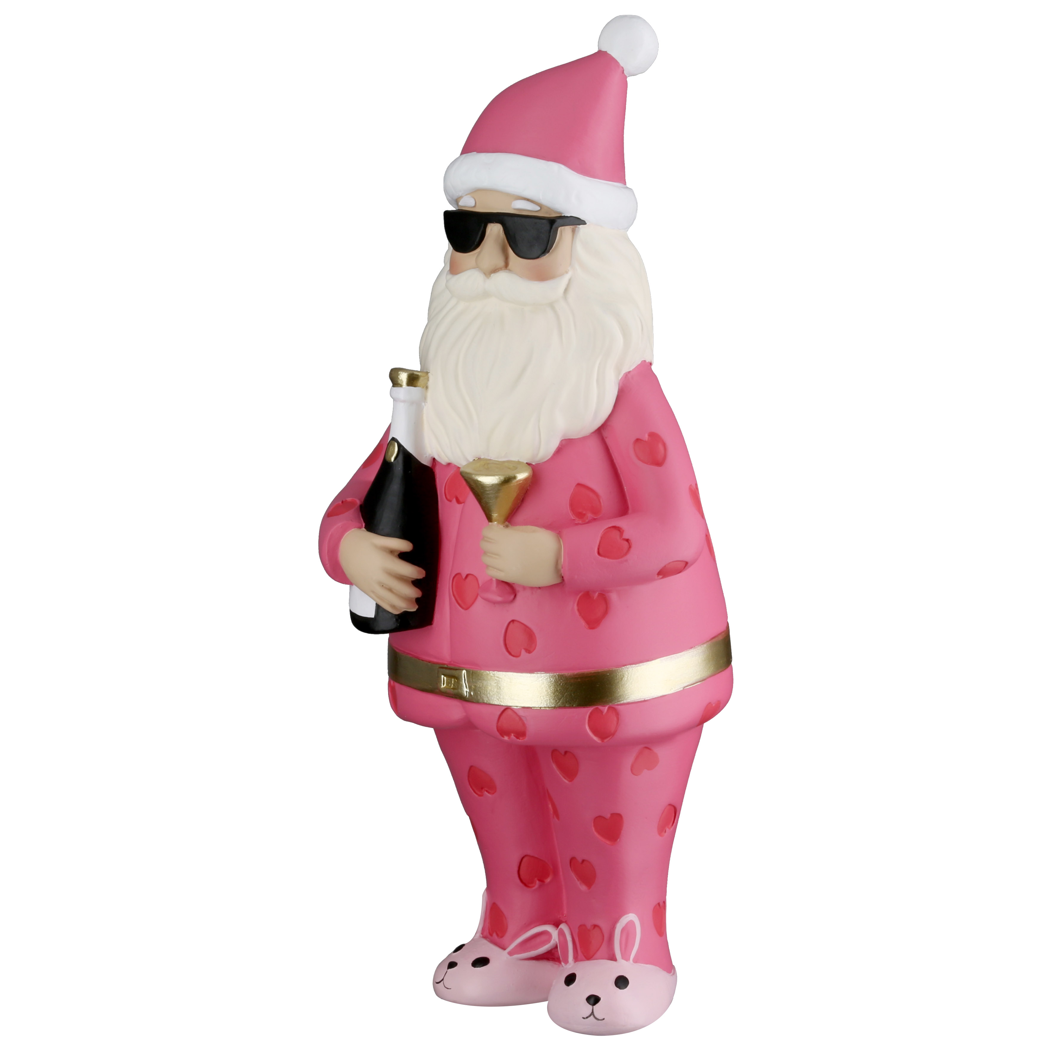 Deko Figur Santa "Crazy Xmas" rosa 22,5cm pink, santa, bartender, beard, slippers