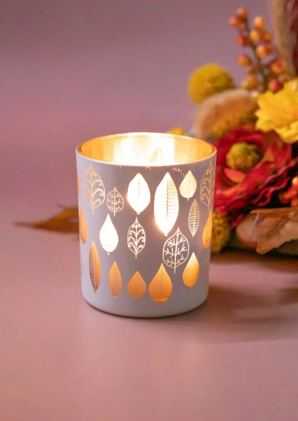 Piazza Blatt Votivglas 7cm creme/gold