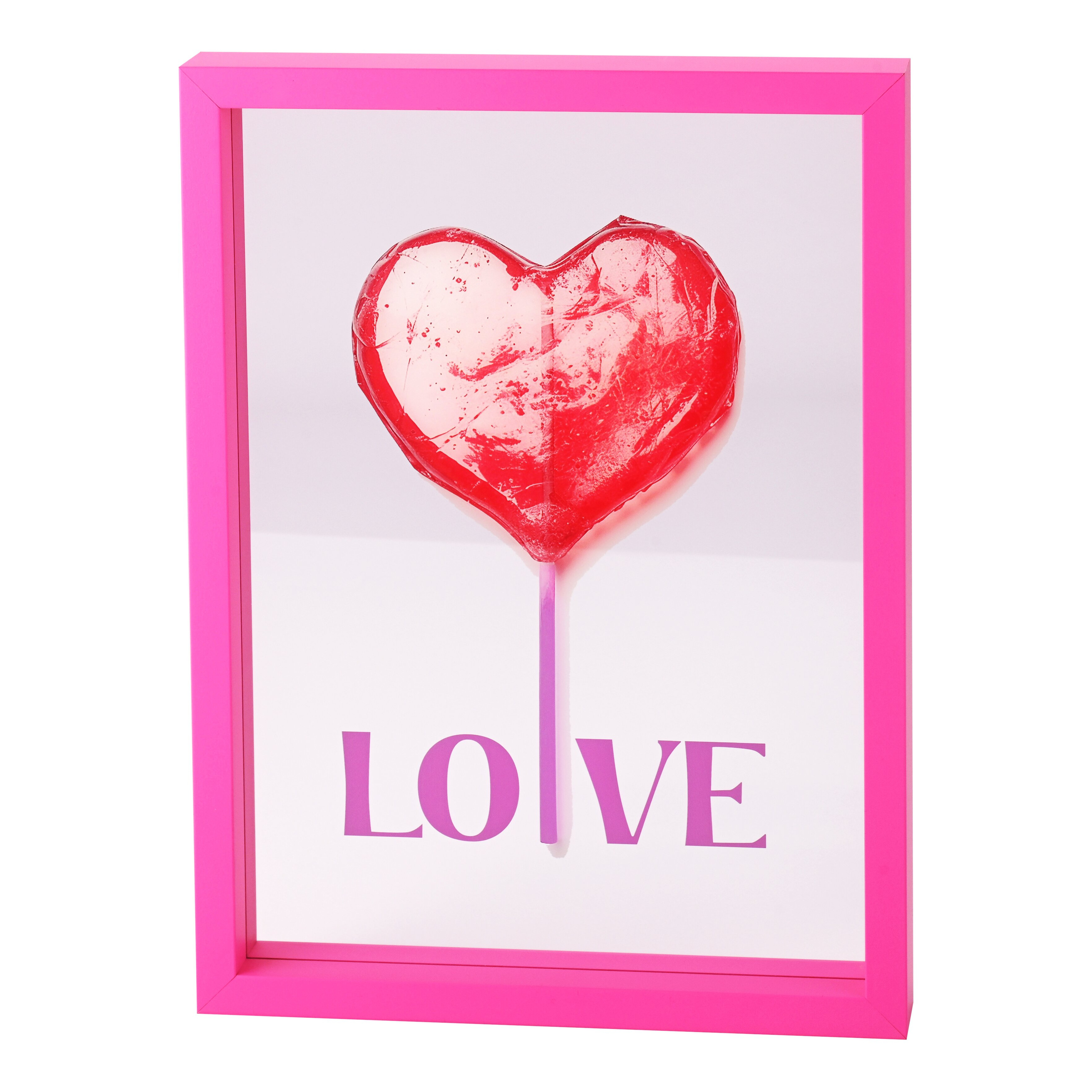 Love Frames Glasbild mit Motiv Love in hot pink 26x35x4cm Herz-Lolly, Lollipop, Herzform, Rosa, Rahmen