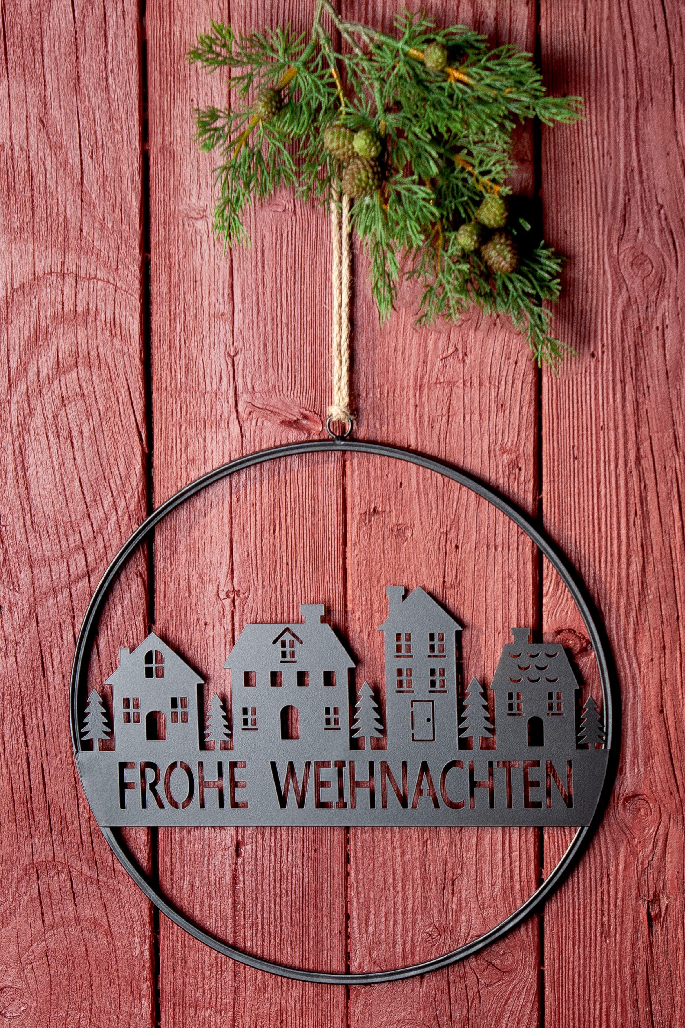 Deko Hänger Winterdorf "Frohe Weihnachten" Pflanze, Baum