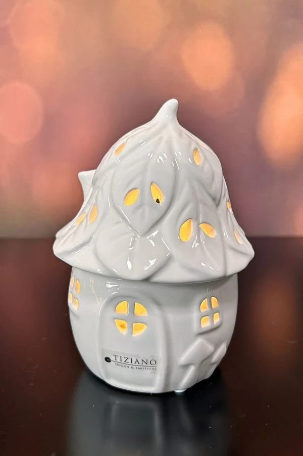 Lichthaus Marisa 13cm LED cremeweiß Porzellanleuchter, Deko-haus, Leuchte, Miniaturhaus, Lichtfigur