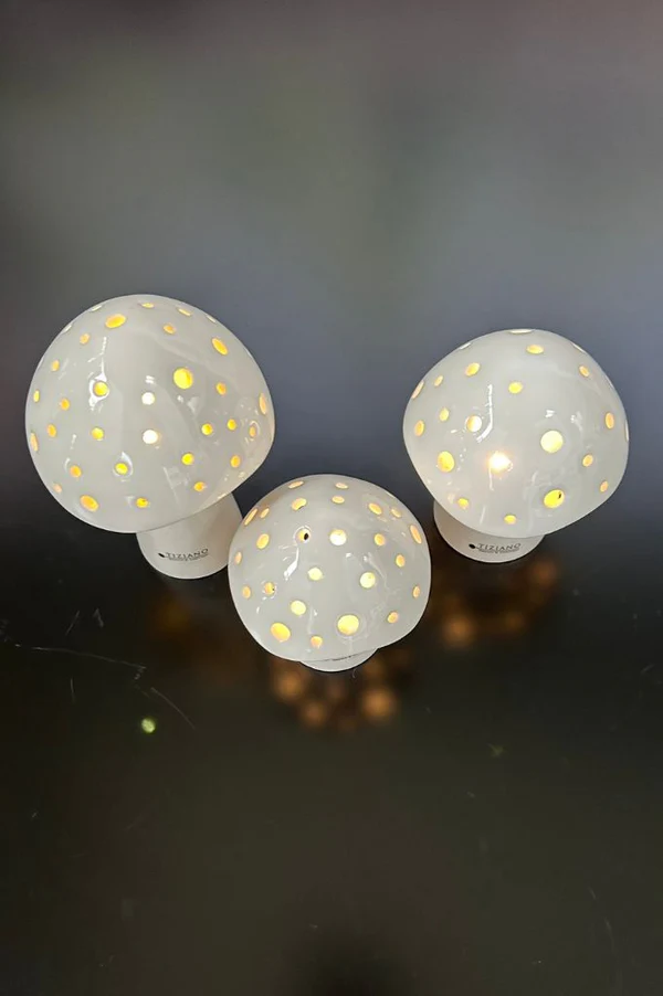 LED Pilz Niara 20cm cremeweiß lampen, globenlampen, LED-loch, gepunktete kugel, tischlampe