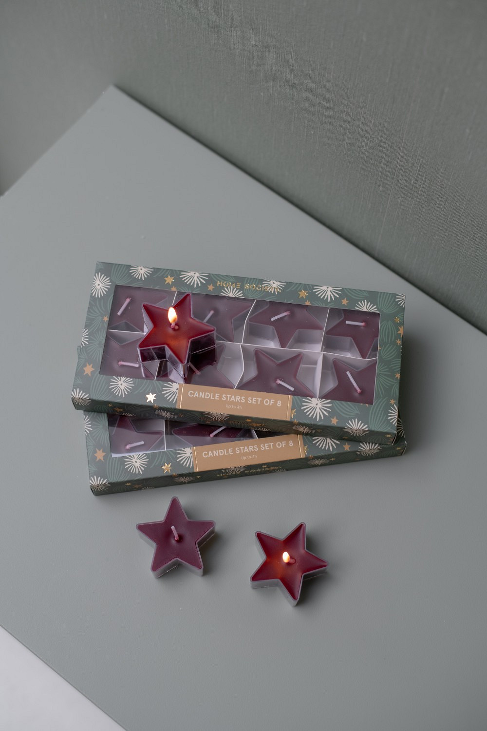 Sternförmige Kerze, lila Kerzen, Set aus 8, Sternkerze, Geschenkpackung