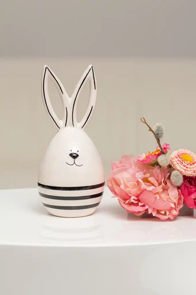 Deko Hase Pietro weiß/schwarz 14cm
