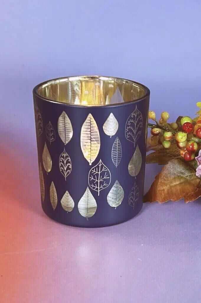 Piazza Blatt Votivglas 7cm red plum/gold Piazza Blatt Votivglas 7cm red plum/gold