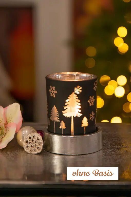 Corso Votivglas 7cm Bäume schwarz/silber