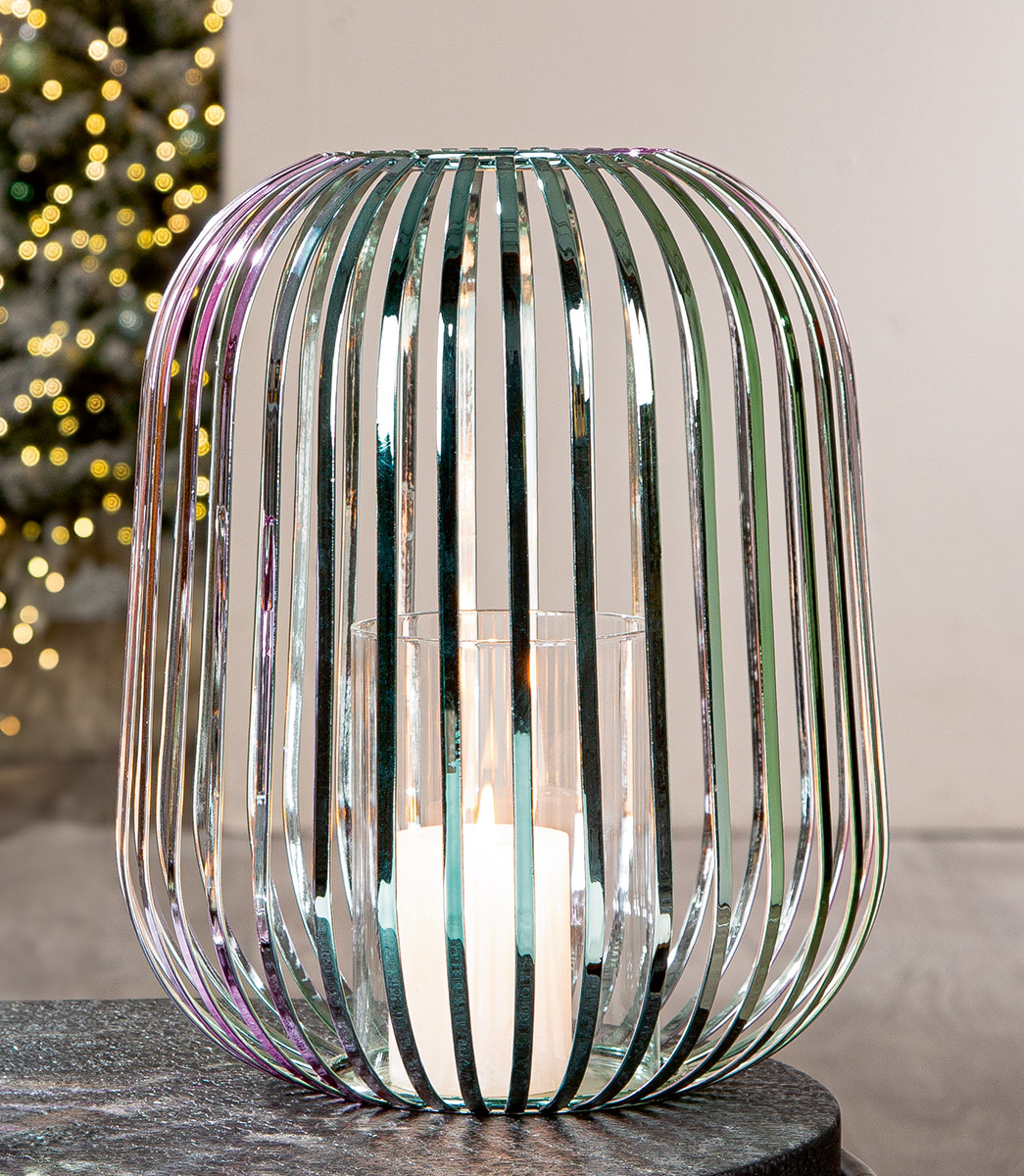 Windlicht Rainbow 30cm Tischlampe, Votivkerze, Metalllampe, Spiralstruktur, Reflektierend