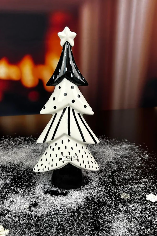 Deko Baum Medora 24cm schwarz/cremeweiß