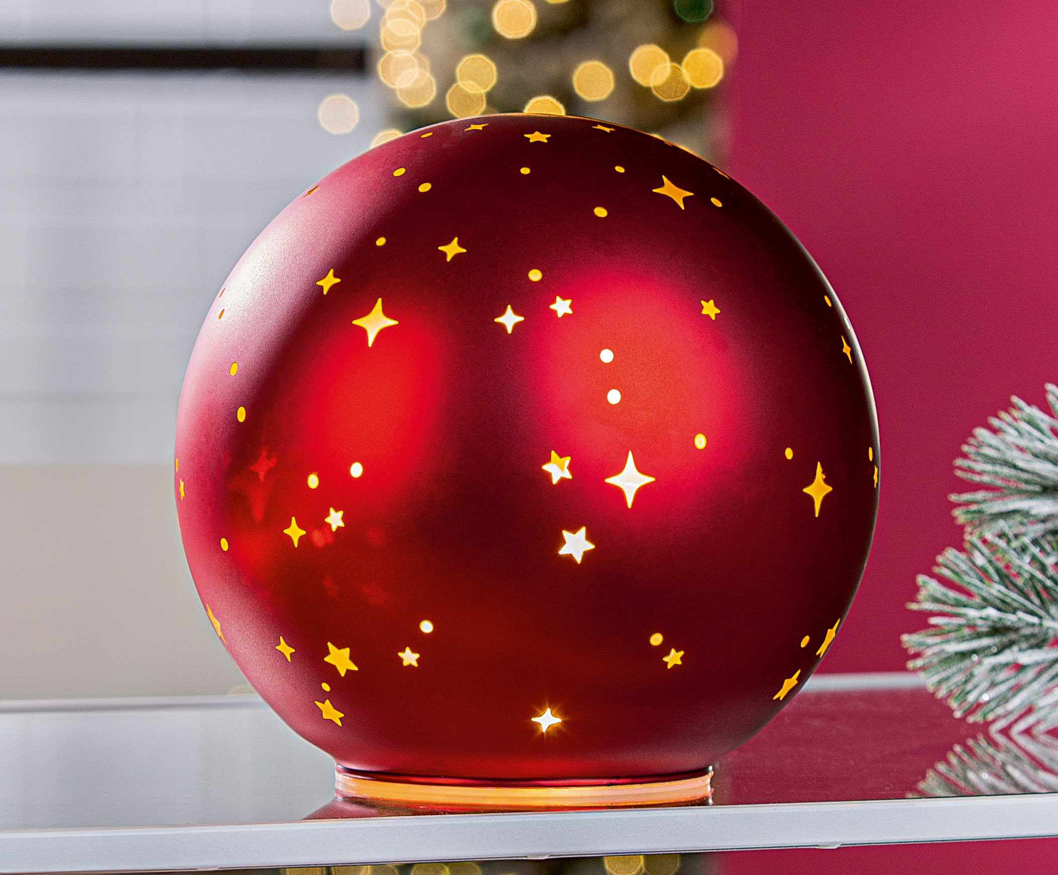 Lichtkugel Cielo rot 15cm Rotball, Weihnachtsdekoration, Glaskugel, Sterne, Lichter