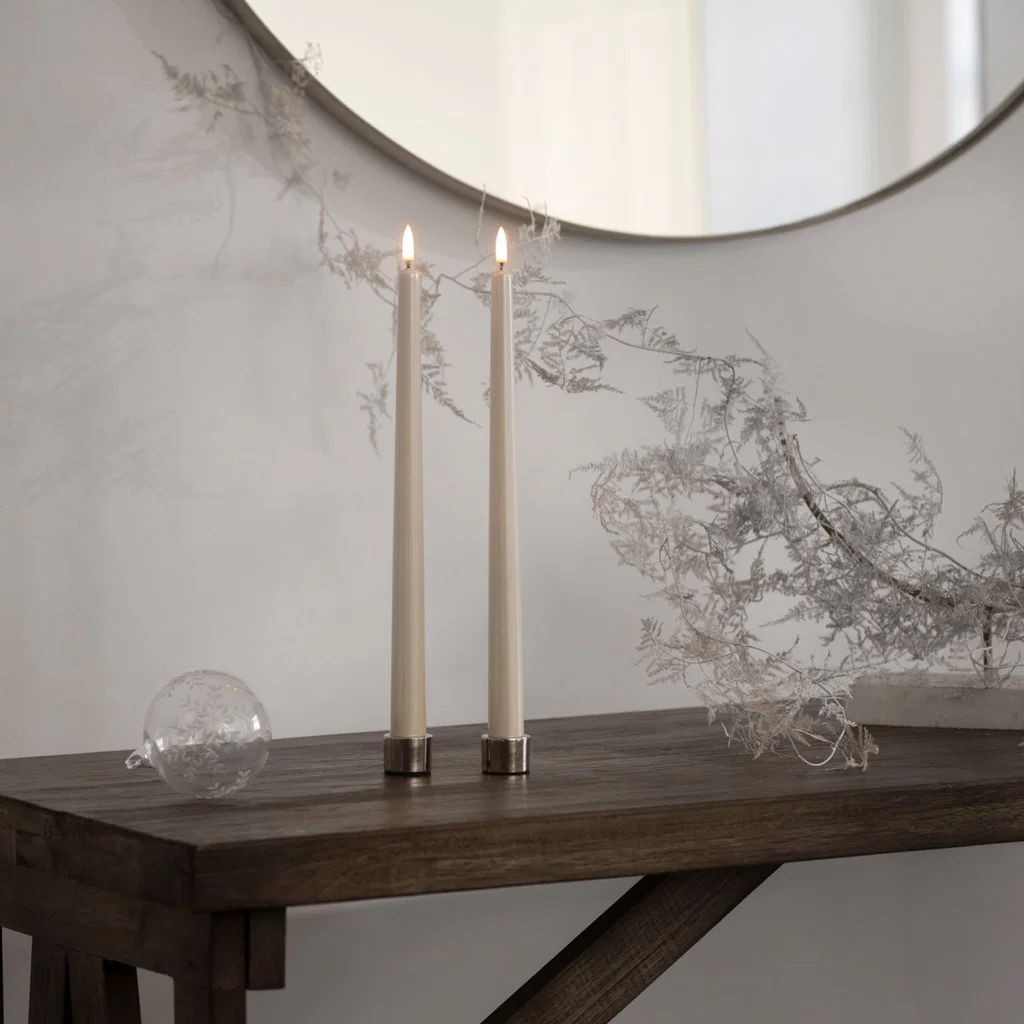 Piffany LED Spitzkerzen, Pearl Ivory, 2er-Set, 2,3x32cm Kandelaber, Teelichter, Holztisch, Dekoration, Vase/Glashalb??