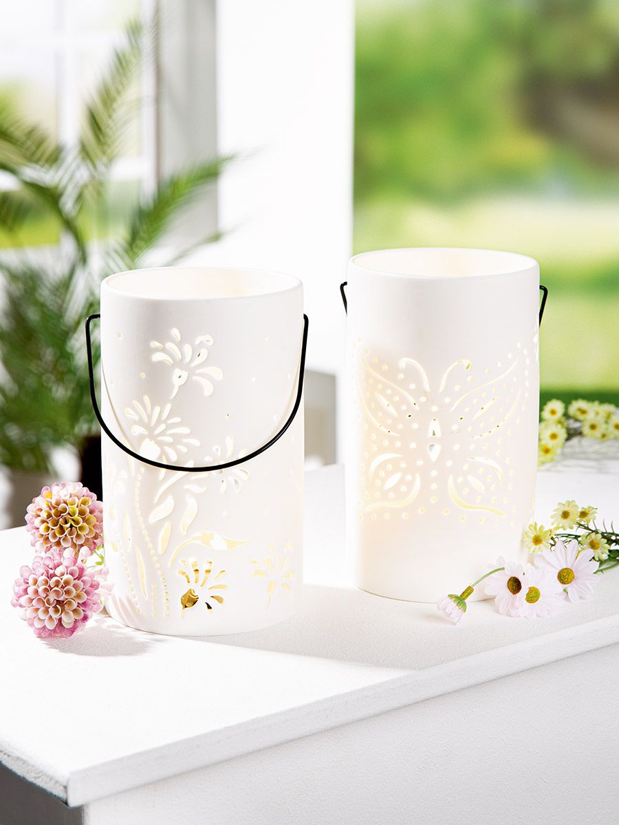 Windlicht Primavera Porzellan 18cm Blume Pokal