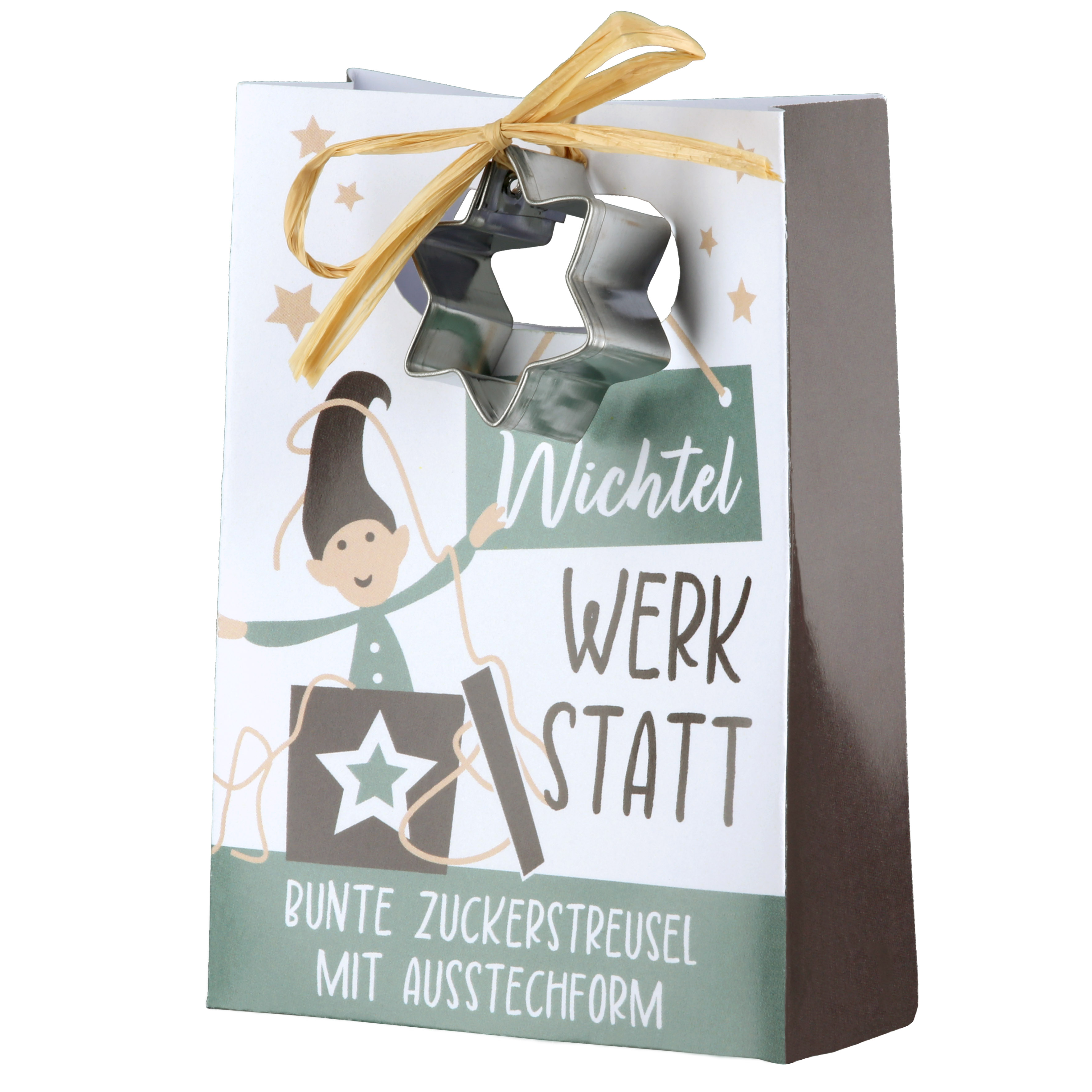 Geschenktütchen Nils Werkstatt Geschenkbox, Stern-Ausstecher, Aufdruck-Design, bunte Süßigkeit, Schnur Band