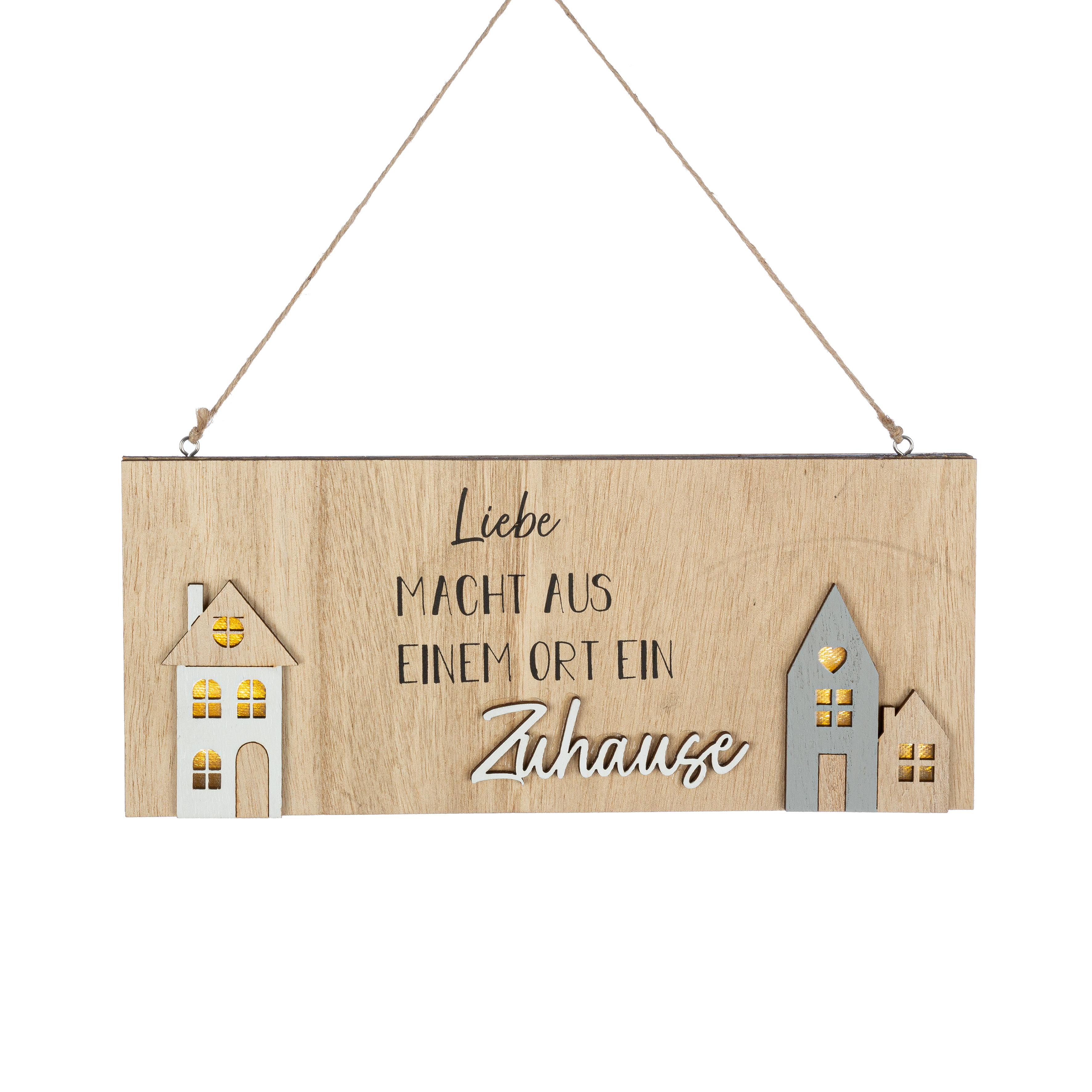 Deko Schild Zuhause natur LED Sperrholz, Holz