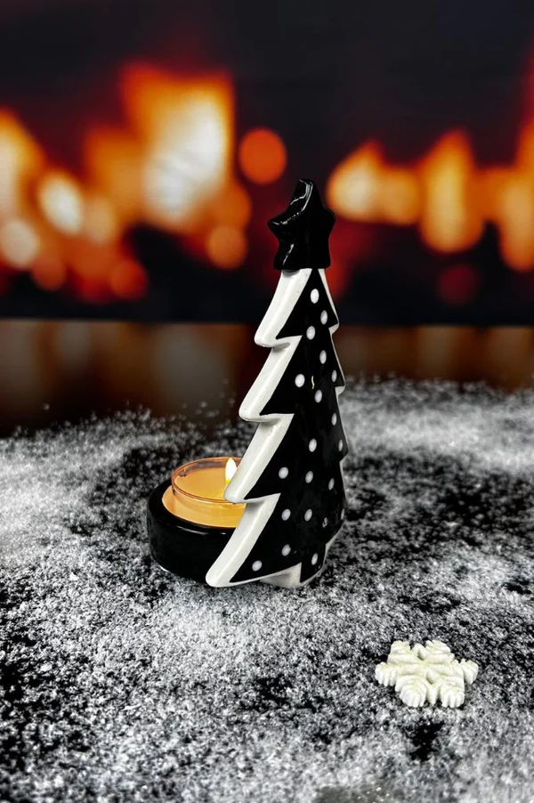 Teelichthalter Piccolumi mit Baum schwarz/cremeweiß Teelichthalter Piccolumi mit Baum schwarz/cremeweiß