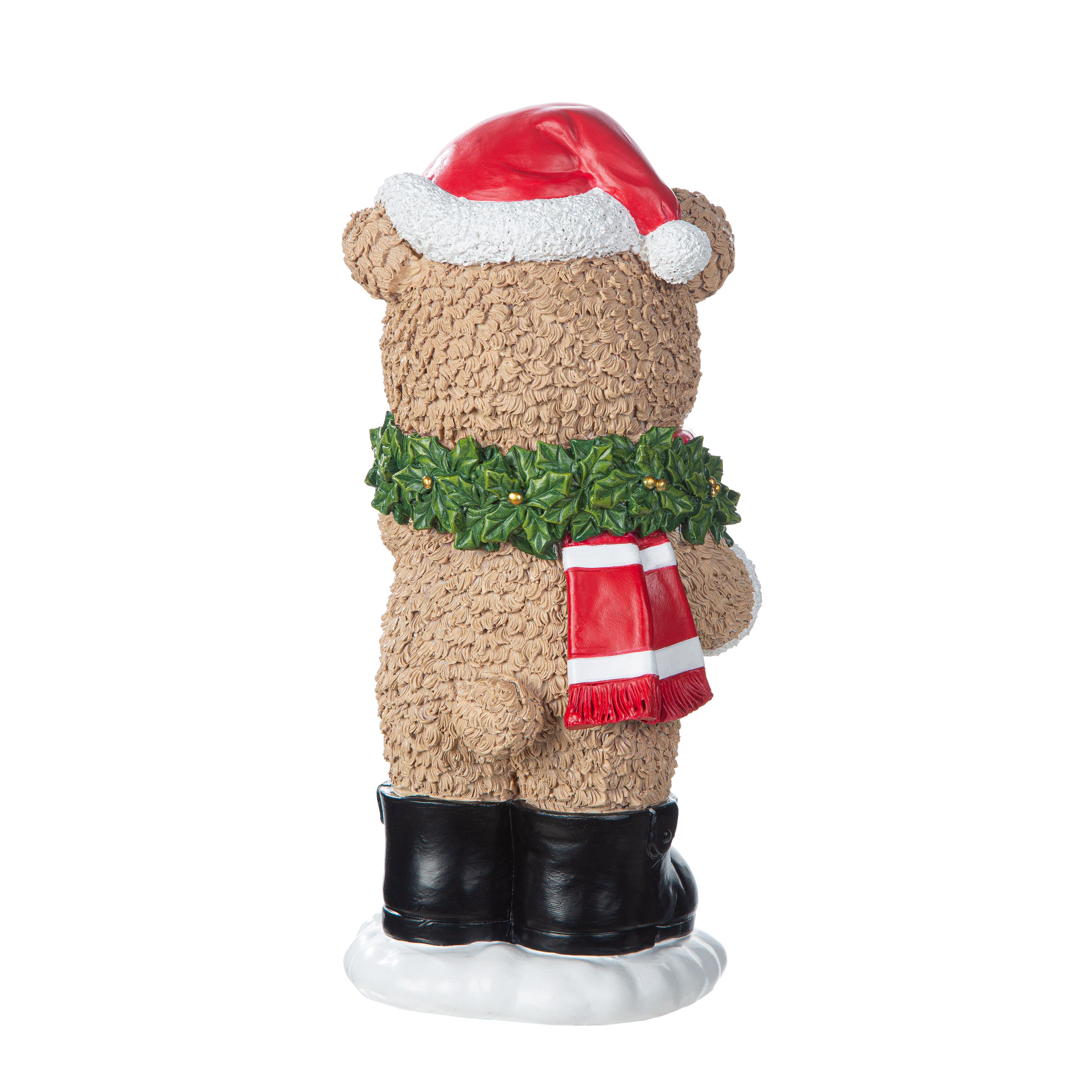 Deko Figur Yulebär Kranzmotiv 26cm Teddy, Weihnachtsfigur, Santa-Hut, Schal, Schuhe