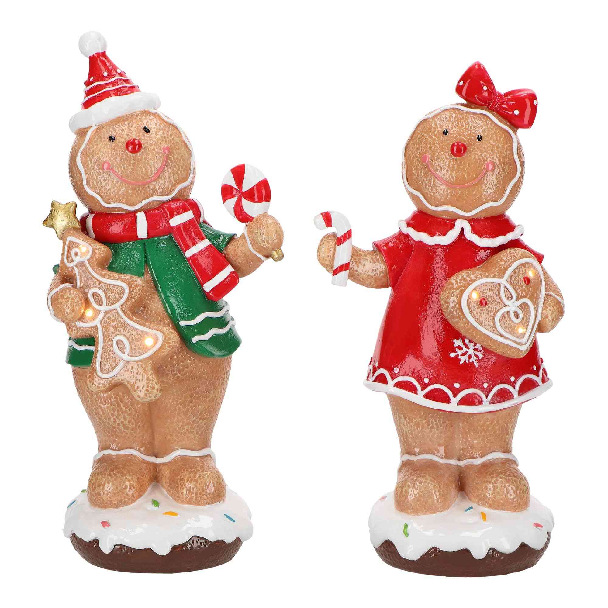 Gingerbread Boy & Girl LED 24cm Figur, Draußen, Schnee, Schneemann, Winter