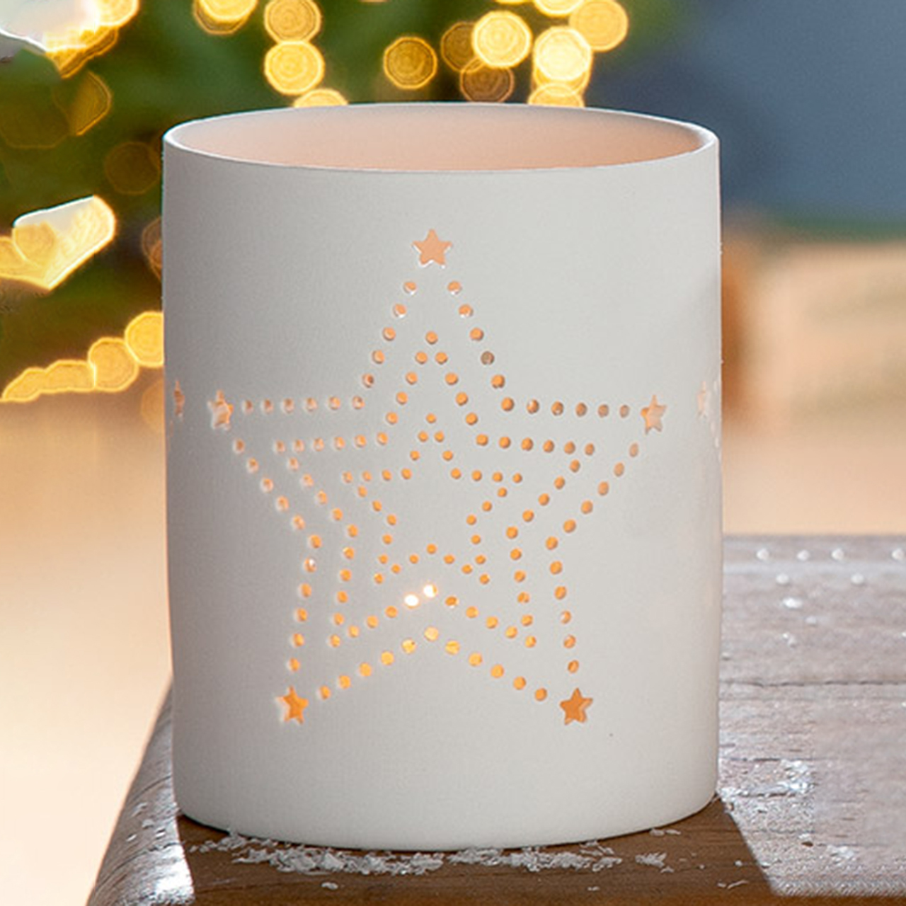 25891_stern Windlicht Weihnachten Keramik weiß 10cm (Stern)