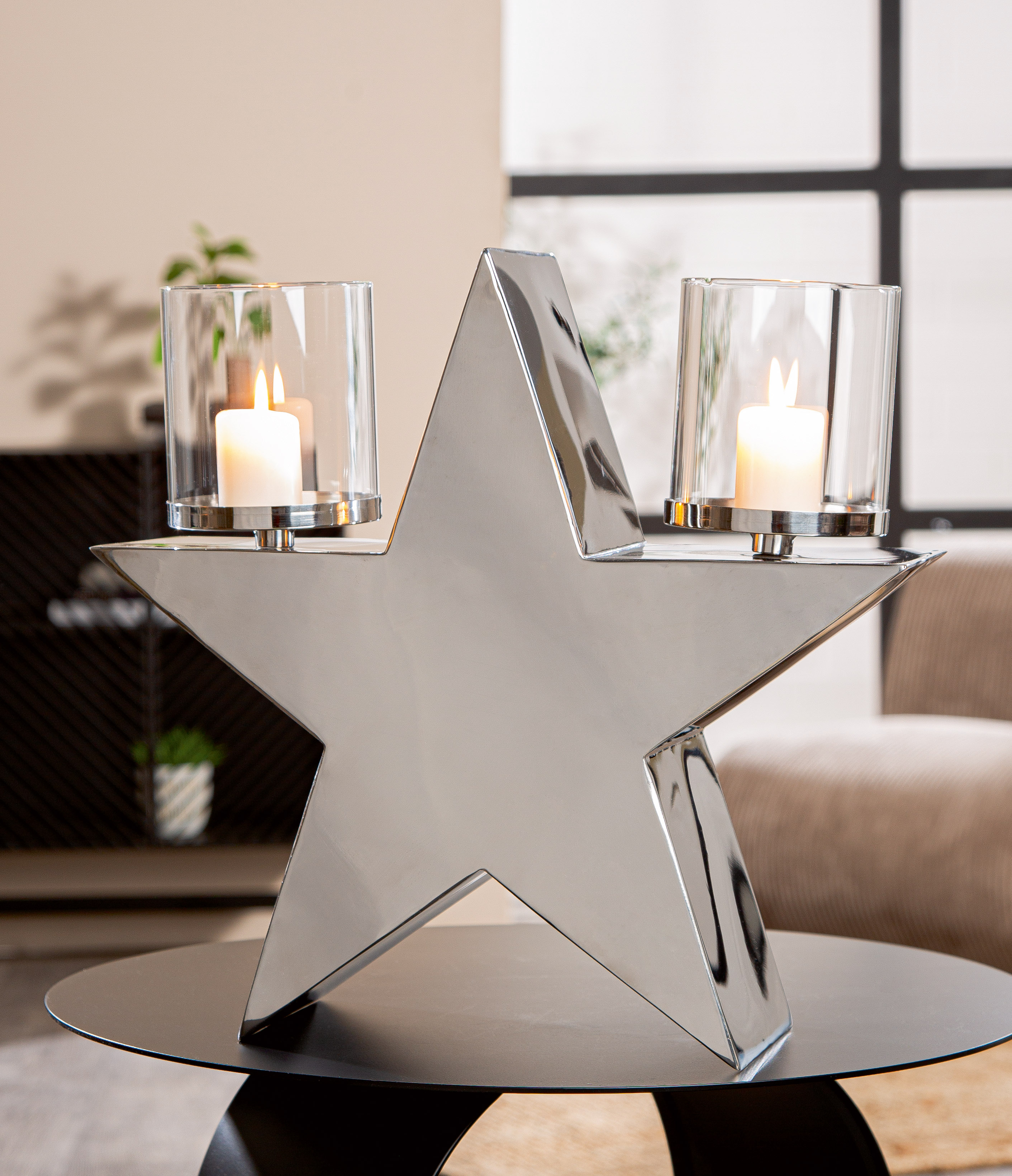 Windlicht Leuchtstern Edelstahl 37cm Moebel, Tabelle, Tischplatte, Kerze