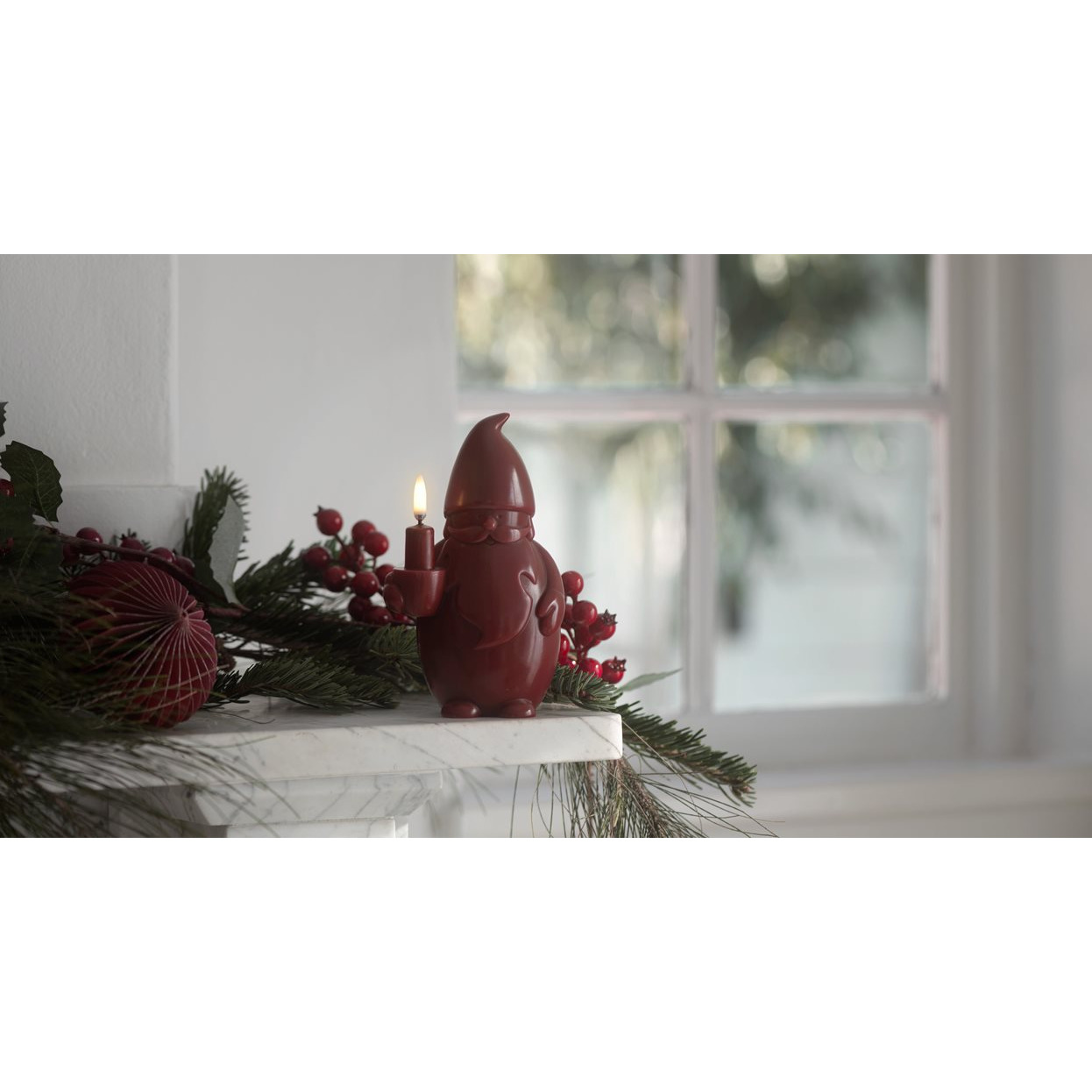 LED Kerze Santa Claus Carmine Red 10x17cm Weihnachtsfigur, Gnome, Kerze, Rot, Dekoration
