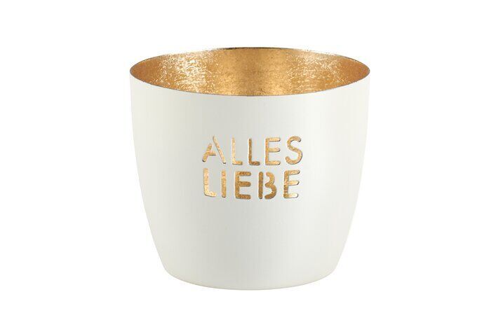 Madras Windlicht Alles Liebe M weiß/gold