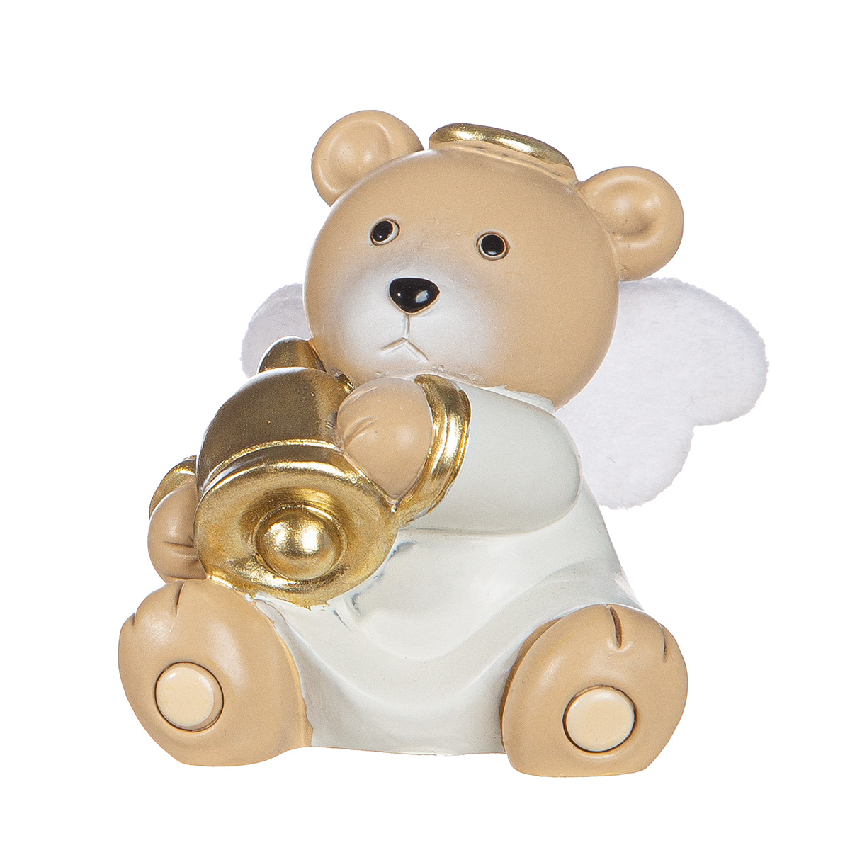 Dekofigur Bär Milo Glocke stehend Engel, Teddybär, Goldfarben, Flügel, Niedlich