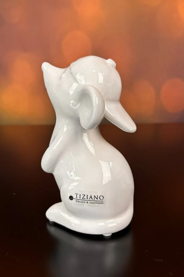 Maus Topo mit Mütze 10cm Elefant Figur, weiße Keramik, Dekorative Statue, Markenlabel Tiziano, Studio Keramik