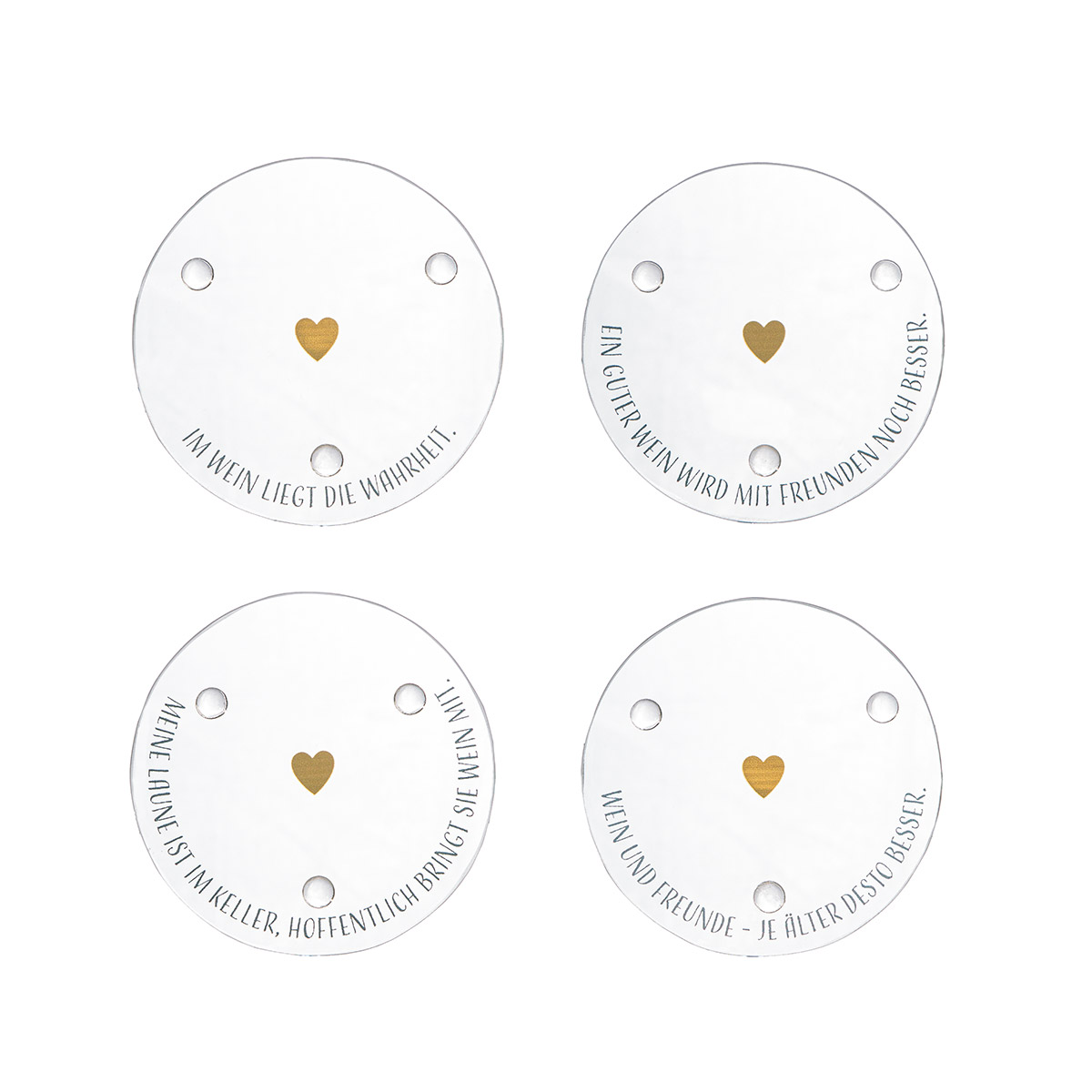 Untersetzer "Wein" Herzmotiv Glas 4er Set