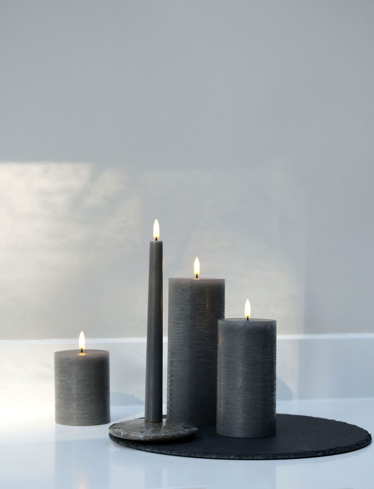 Grey-assorted-Taper-Pillar-candles Uyuni LED Stumpenkerze 7,8x15cm Grey
