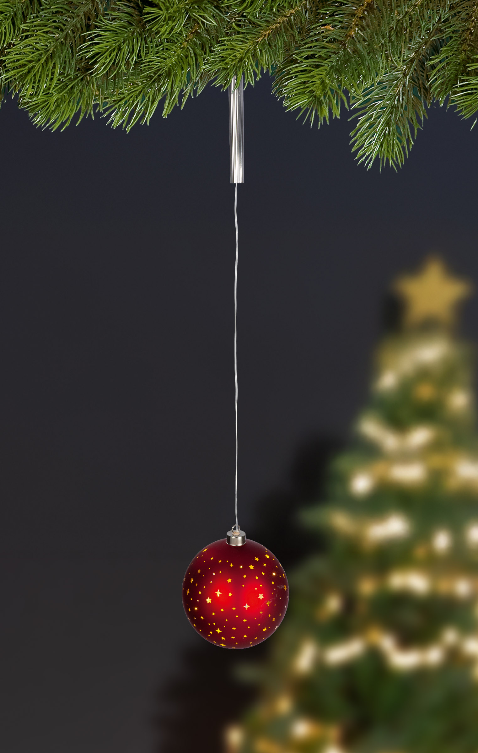 Hänger Kugel Cielo rot 15cm Weihnachtskugel, Christbaumkugel, Baumschmuck, Rot, Glitzersternchen