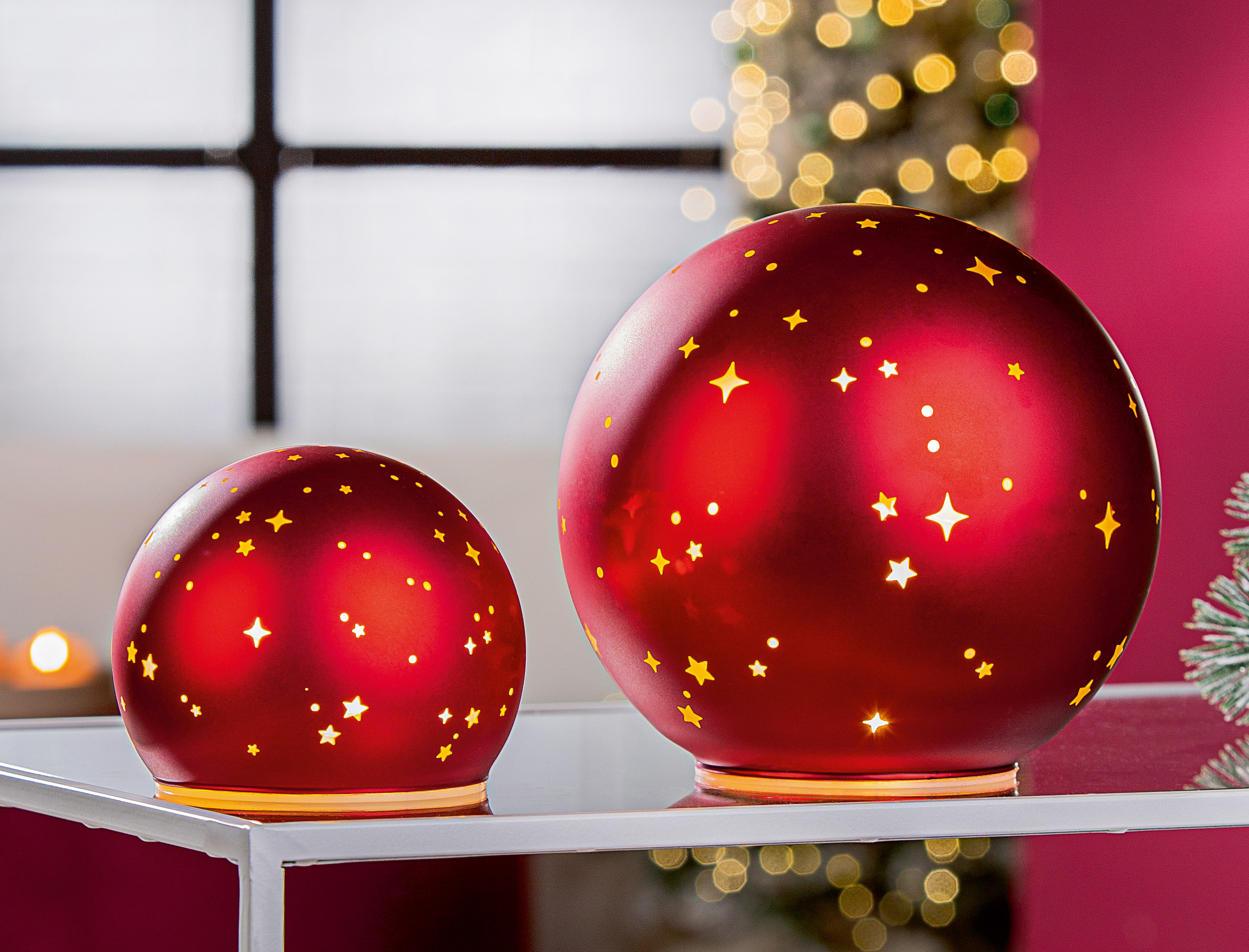 Weihnachtskugeln, Rot, Glas, Dekoration, Sternmuster