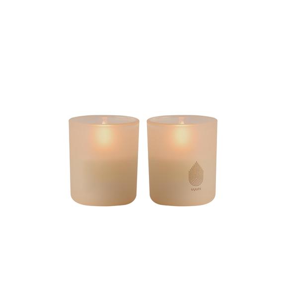 Uyuni LED Glas Stumpenkerze 6x7cm beige 2er Set Kerze