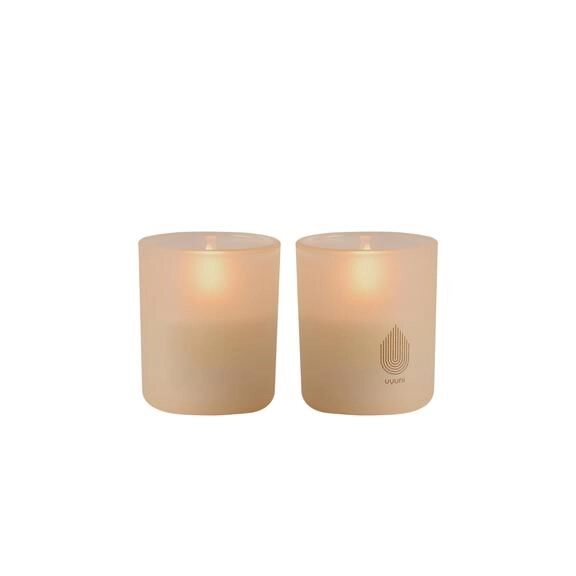 Uyuni LED Glas Stumpenkerze 6x7cm beige 2er Set Kerze