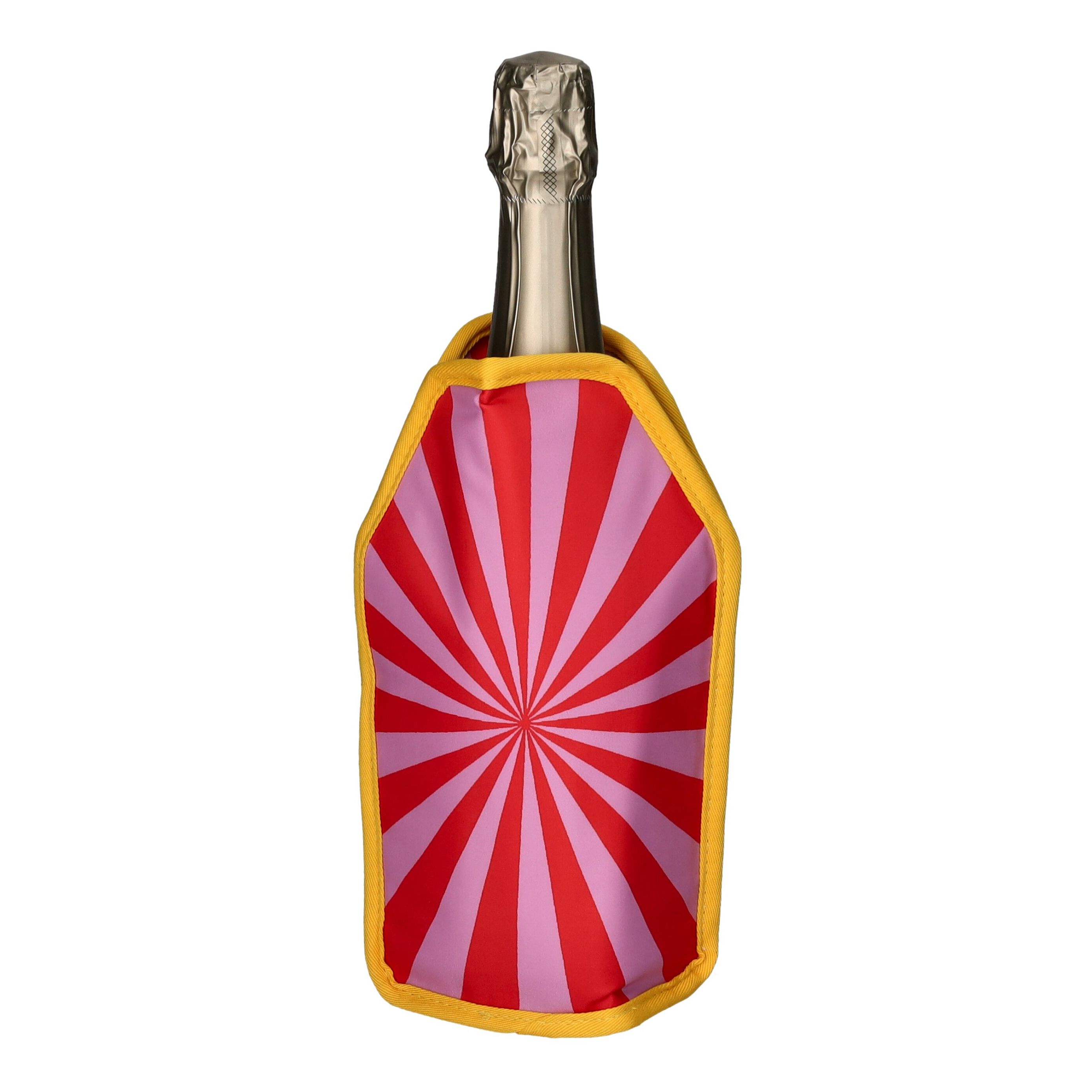 Flasche, Weinflasche, Kühlerbezug, Roter Stern/Spirale Muster, Gelbes Umrandung