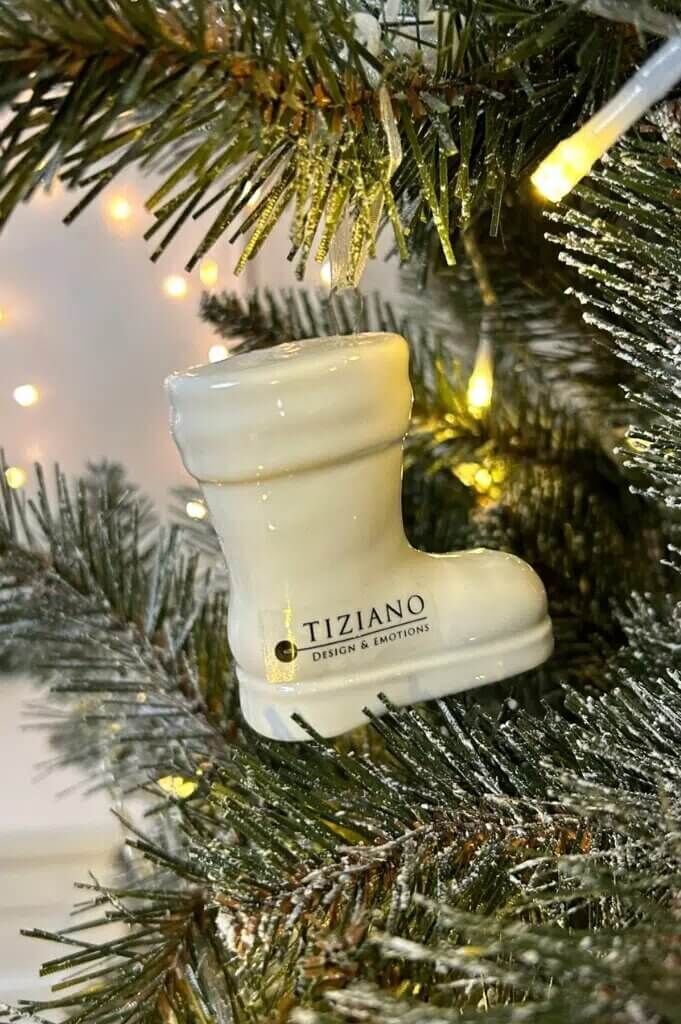 Hänger Stiefel Armani 7cm cremeweiß Weihnachten, Weihnachtsdekorationen, Festival, Weihnachtsbaum