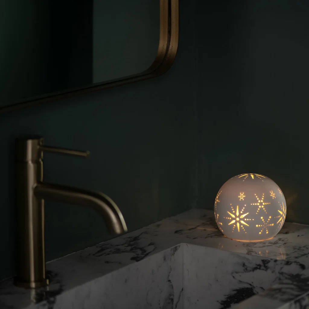 Ceramic light dome Nordic white 9x10 cm von Piffany lampe, globus, nachtschalter, schneeflockenmuster, marmorboden