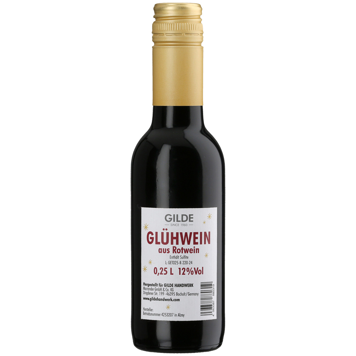 Glühwein, Rotwein, Kleine Flasche, 0,25 L, 12%Vol